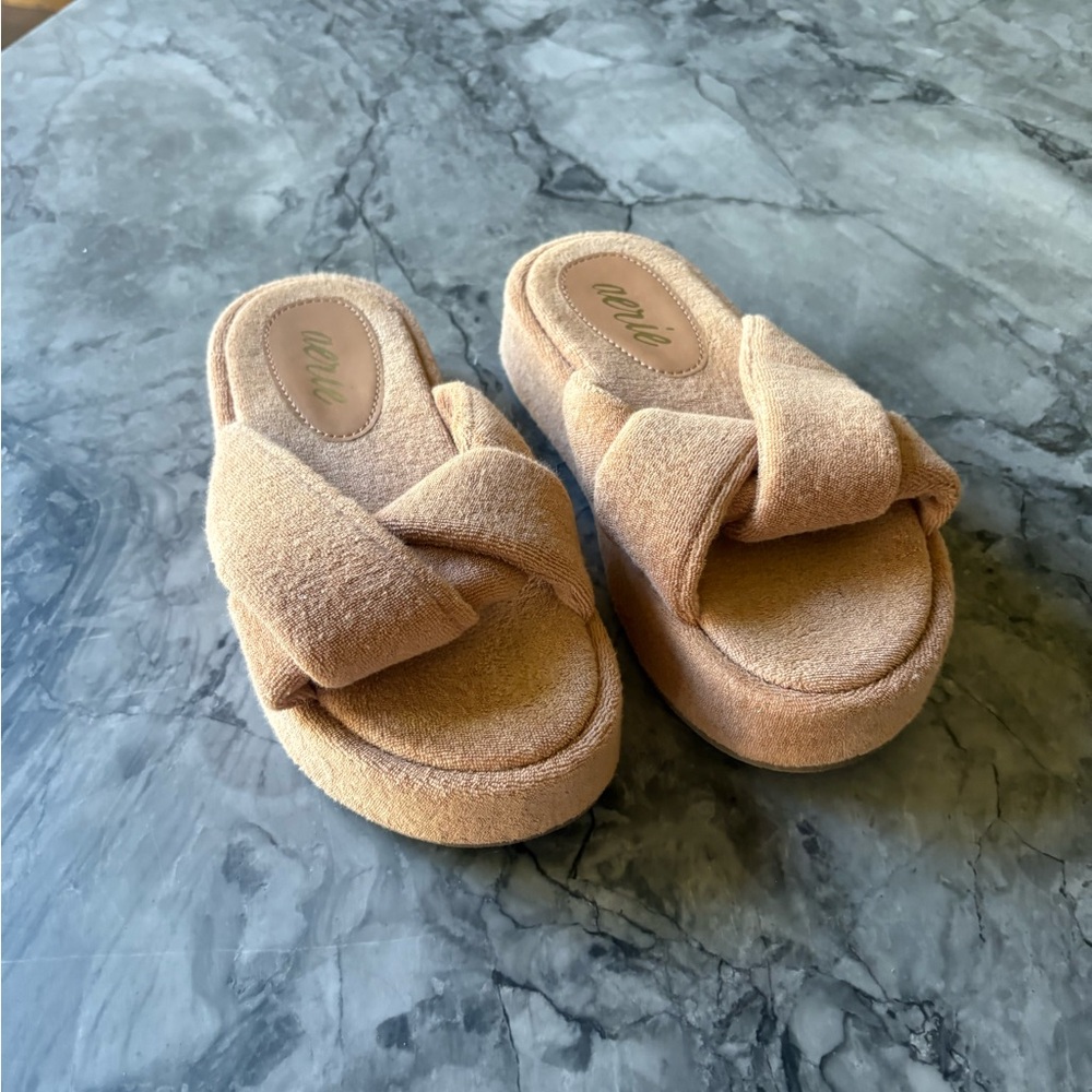 Tan Platform terry clothe Slide Sandals/ slipper